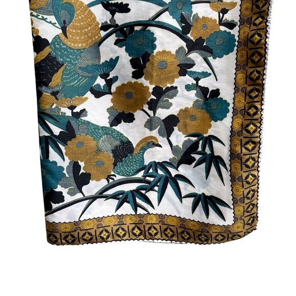 Vintage Floral & Bird Patterned Bamboo Square Handstitched Scarf Wrap Shawl OS - Picture 3 of 8